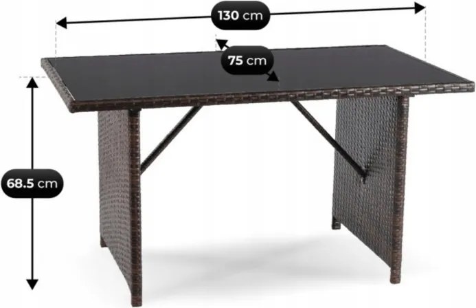 Zestaw Mebli Ogrodowych DALLAS Brązowy/Beżowy Narożnik Pufy Stolik Tarasowy Technorattan Nowoczesny