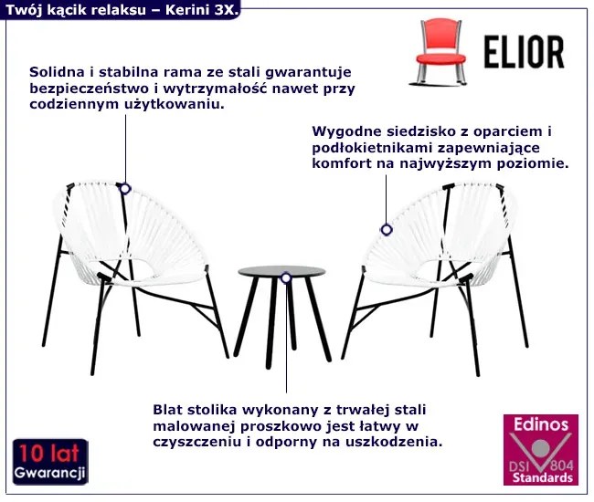 Biało-czarny zestaw krzeseł ogrodowych ze stolikiem - Tinez 3X