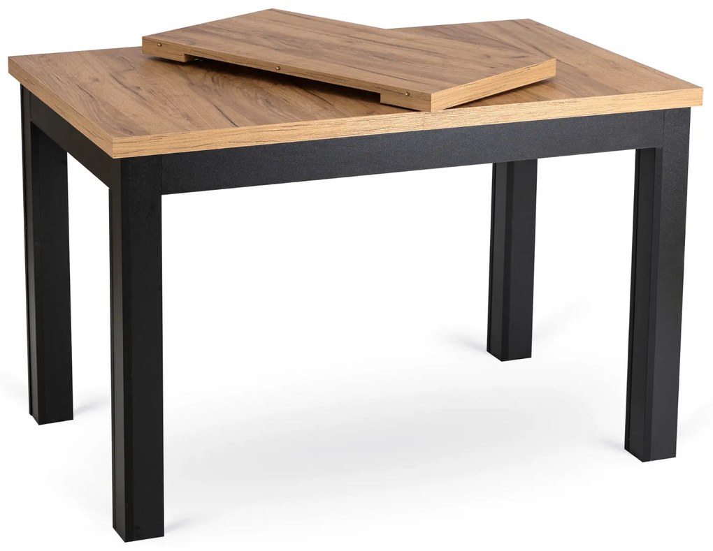 Zestaw Stół Rozkładany SKUBI 120-160 cm Dąb Craft/Czarny i 6 Krzeseł Tapicerowanych CHRIS Beżowych Nowoczesnych