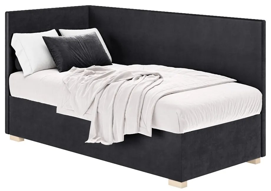 Ciemnoniebieskie narożne łóżko dziecięce ze schowkiem i materacem 90x200 cm Flexi – Ghado