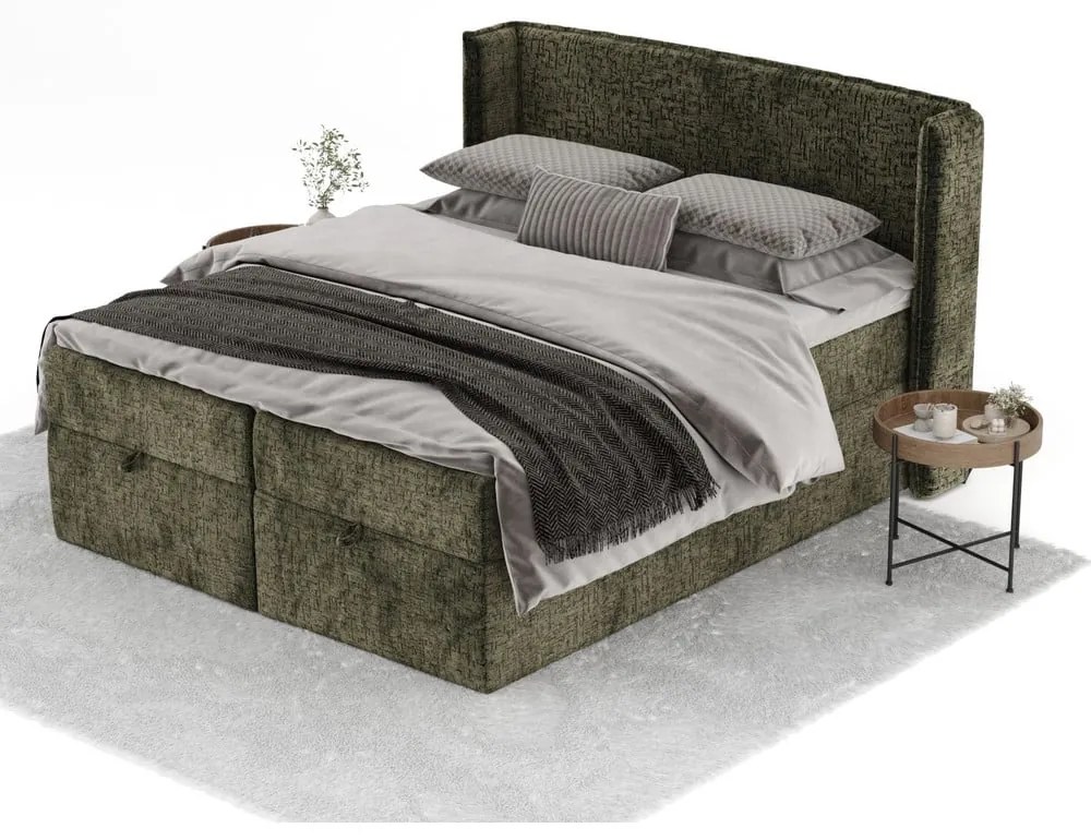 Ciemnozielone łóżko boxspring ze schowkiem 160x200 cm Passion – Maison de Rêve