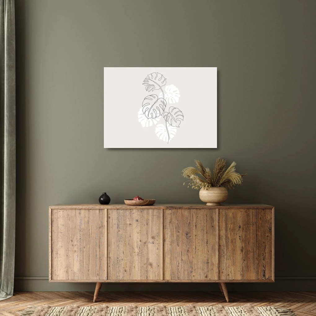 Obraz na szkle - Line art monstera N⁰3 (70x50 cm)