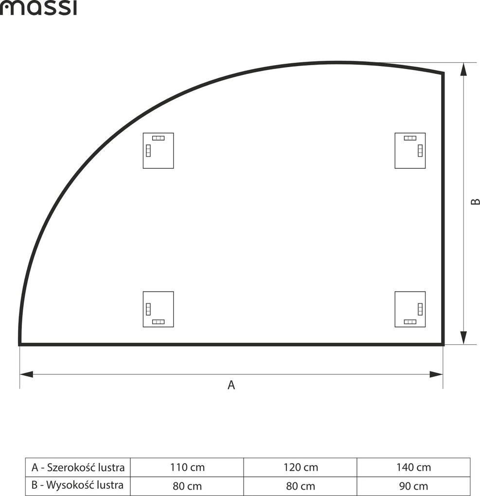 Lustro półokrągłe bez podświetlenia MOON Half Cut XXL | Różne rozmiary | Różne kolory : Kolor tafli szkła - Grafit, Rozmiar - 140x90 cm, Wersja - Prawa