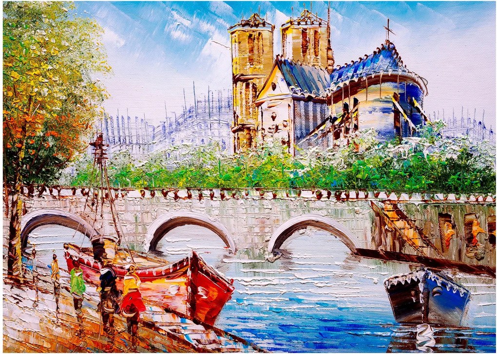 Obraz - Obraz olejny przedstawiający miasto (70x50 cm)