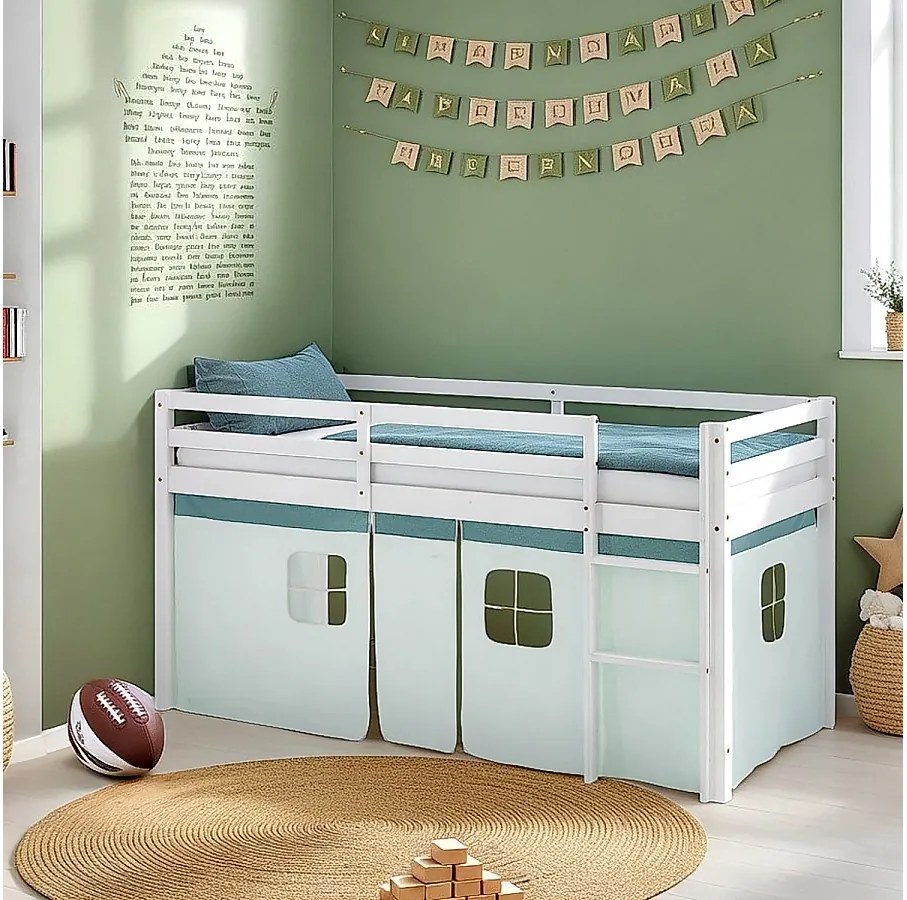 Łóżko piętrowe 207,5x110x99,5 cm biało-zielone