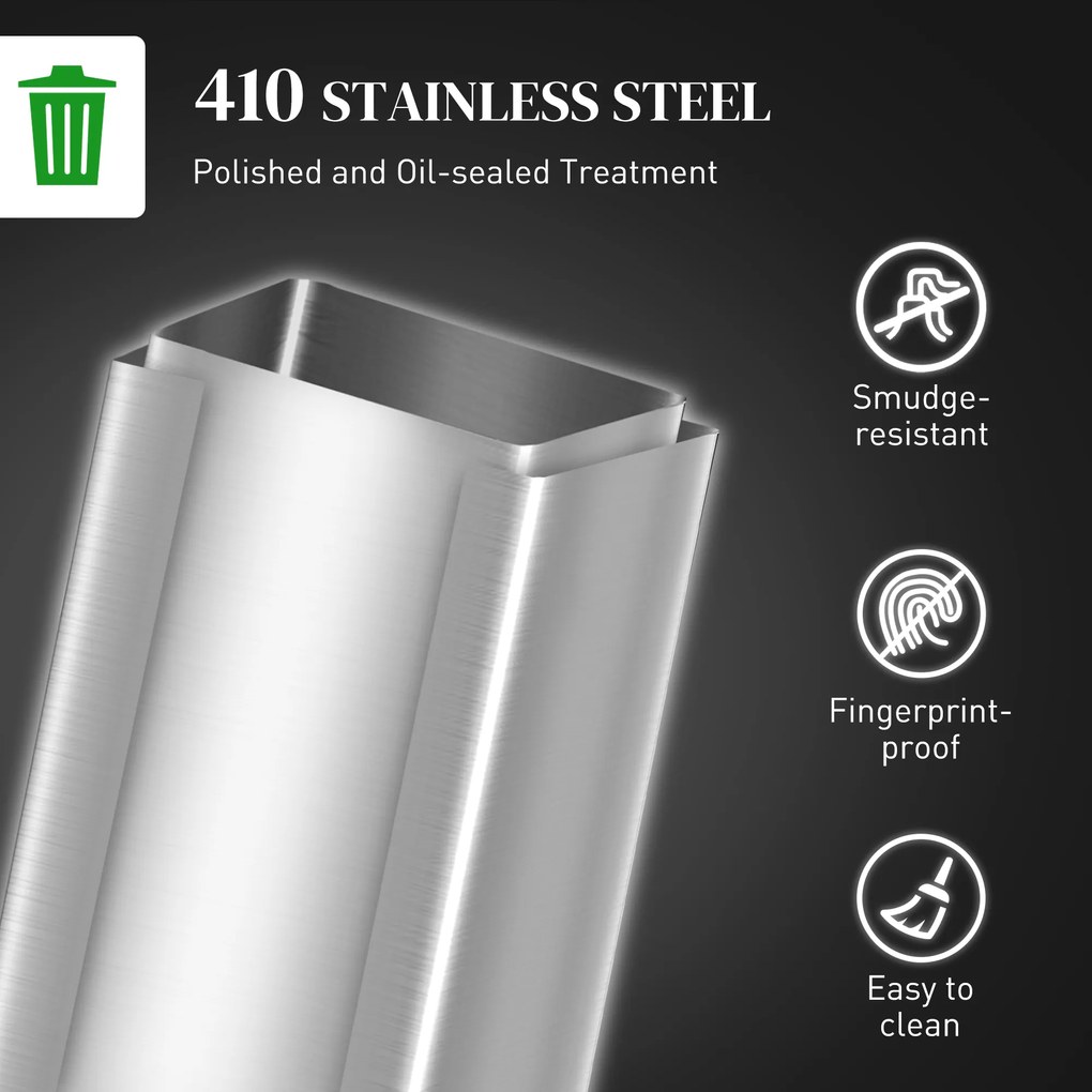 HOMCOM Kosz na śmieci 20L, ciche zamykanie, przegródka na odświeżacz, odporny na odciski, stal nierdzewna, srebrny