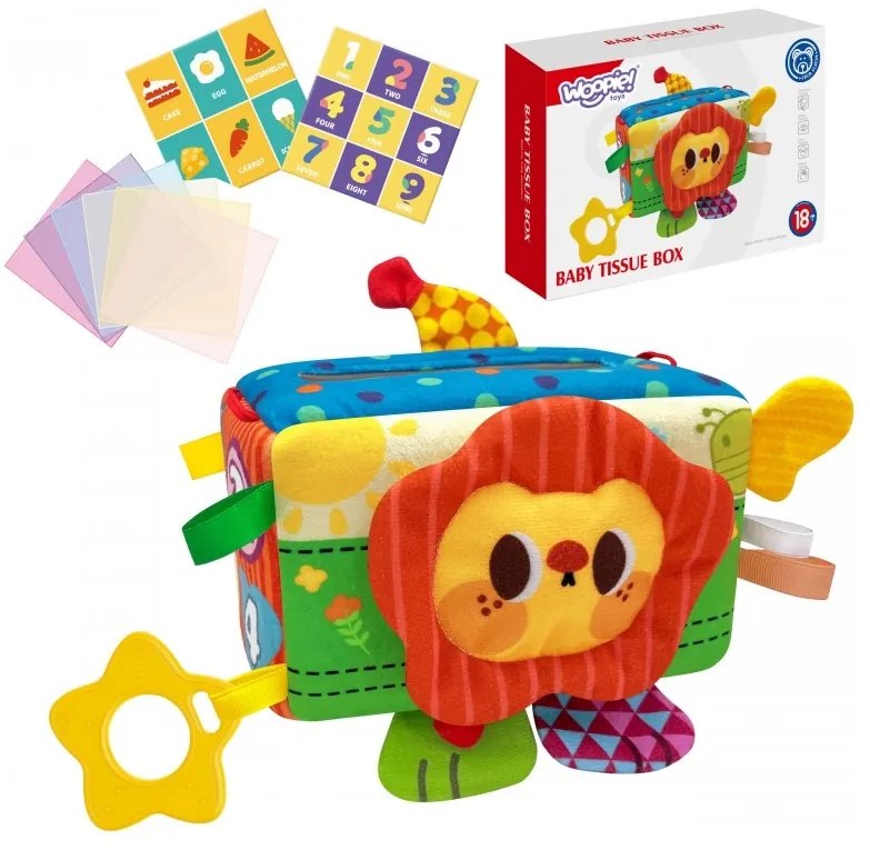 Woopie baby zabawka edukacyjna sensoryczna pani metka pudełeczko chusteczek