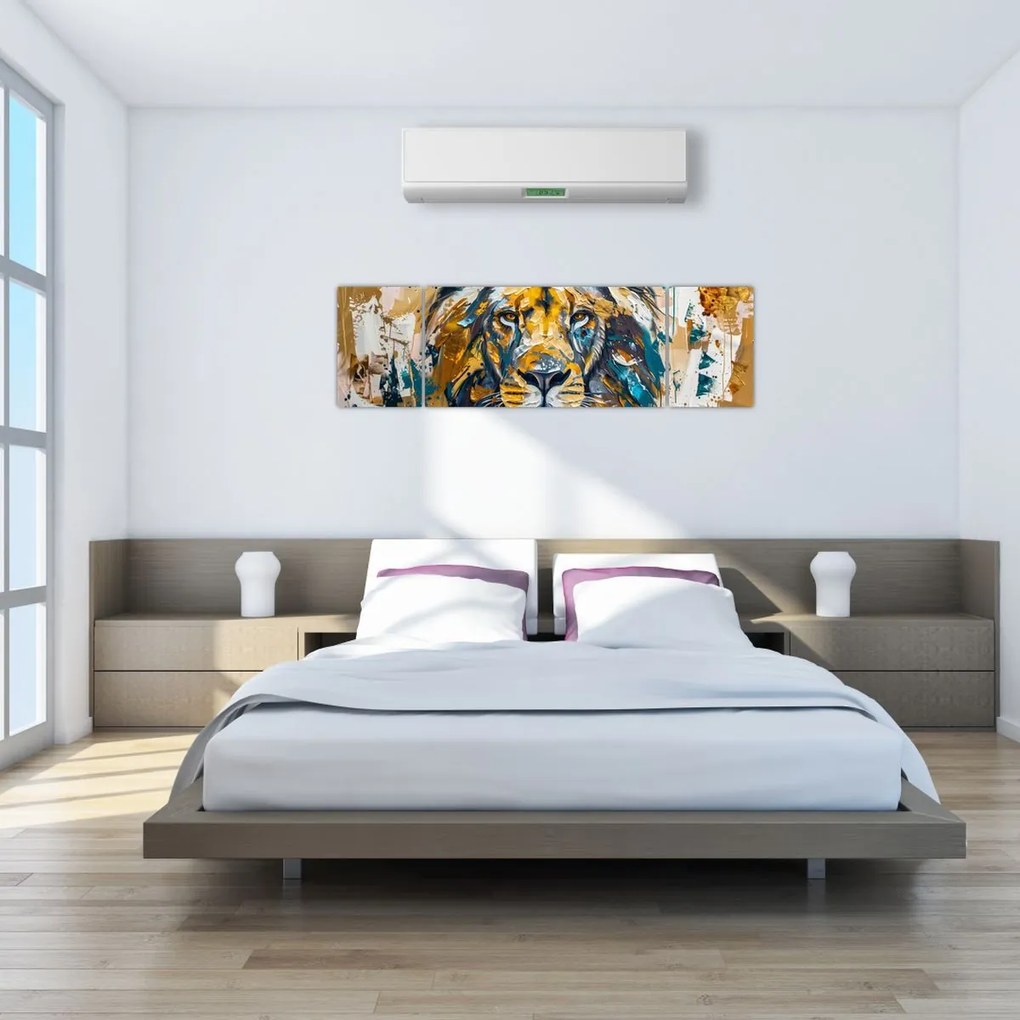 Obraz - Abstrakcyjny obraz olejny z lwem (170x50 cm)