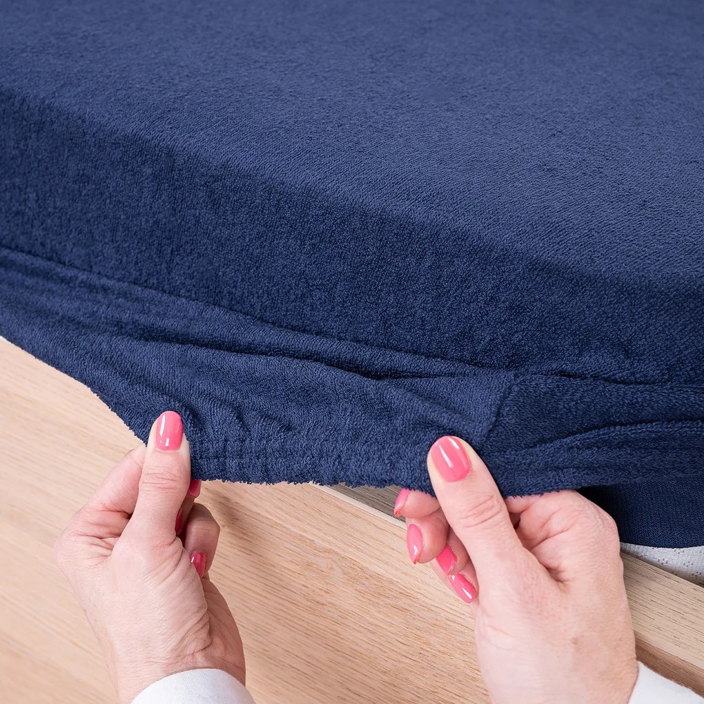 4Home Prześcieradło frotte ciemnoniebieski, 90 x 200 cm