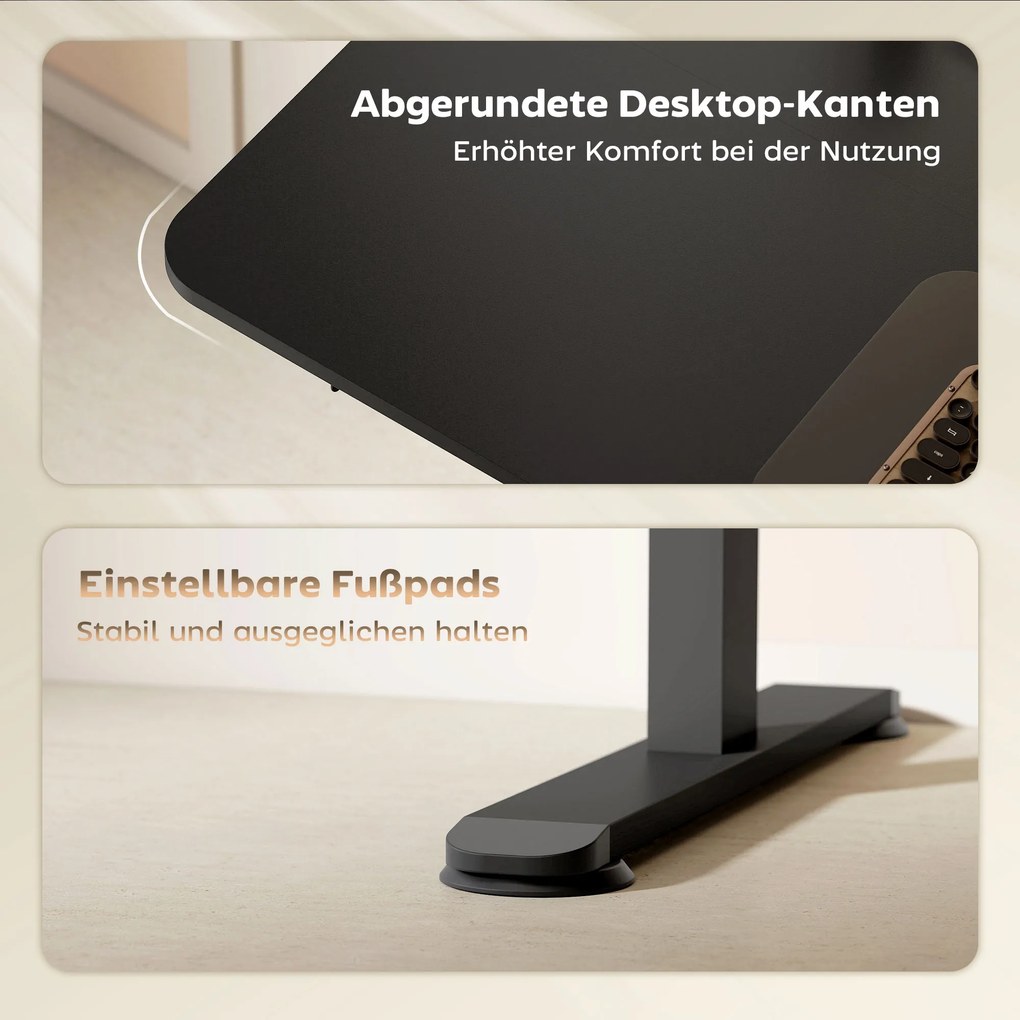 Vinsetto Biurko stojące, regulowane, komputerowe 140 cm x 70 cm x 116 cm, Czarne