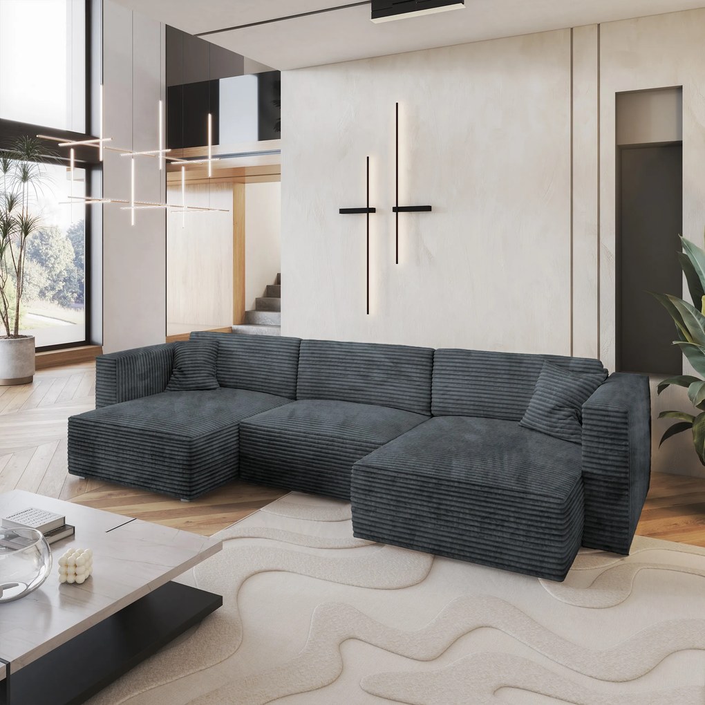 Masseno Narożnik SARMO z funkcją spania i pojemnikiem na pościel Narozniki U, Rozkładana sofa - Szary, TILIA 85