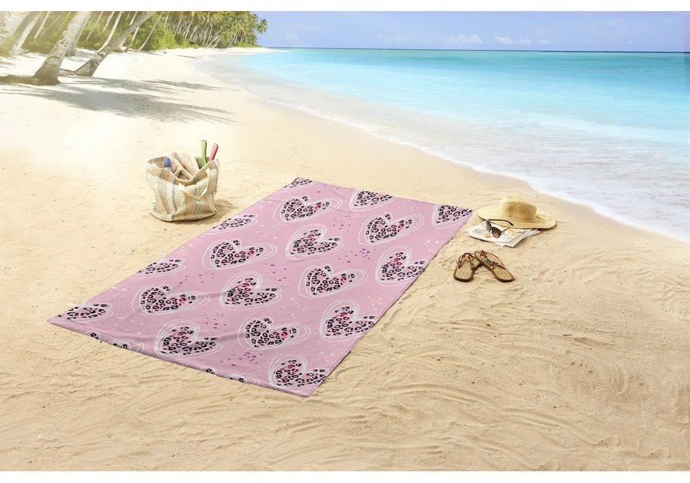 Różowy aksamitny ręcznik plażowy dla dzieci 75x150 cm Femke – Good Morning
