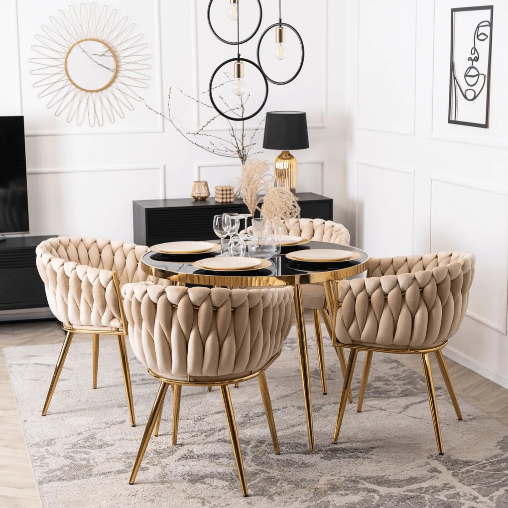 Krzesło Tapicerowane Plecione do Salonu CAPI Kremowe Welurowe do Toaletki Nowoczesne Glamour