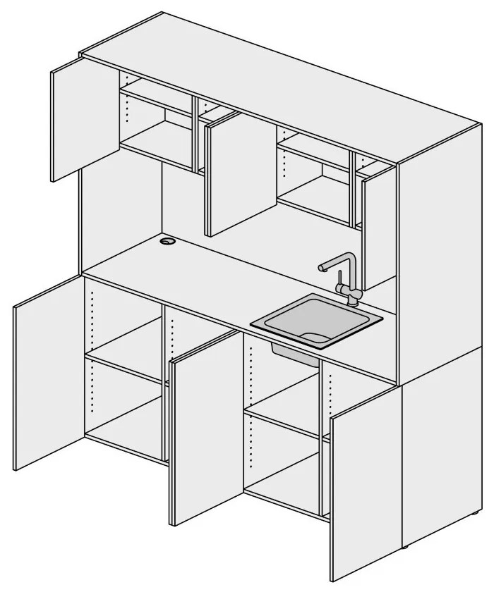 PLAN Kuchnia biurowa NIKA ze zlewem i kranem 1963 x 600 x 2000 mm, biały, prawo