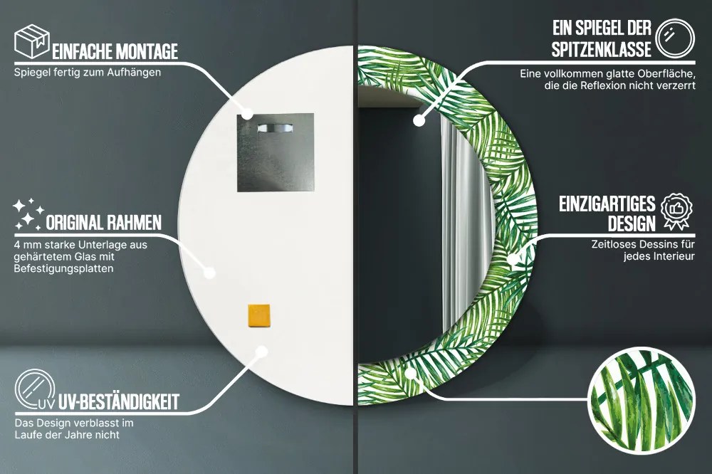 Tropikalna palma Lustro dekoracyjne okrągłe