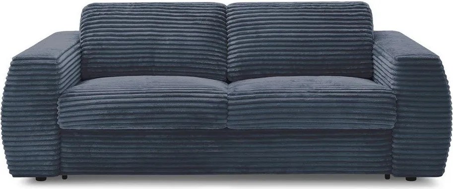 Ciemnoniebieska sztruksowa rozkładana sofa do spania 220 cm Hugo – Bobochic Paris