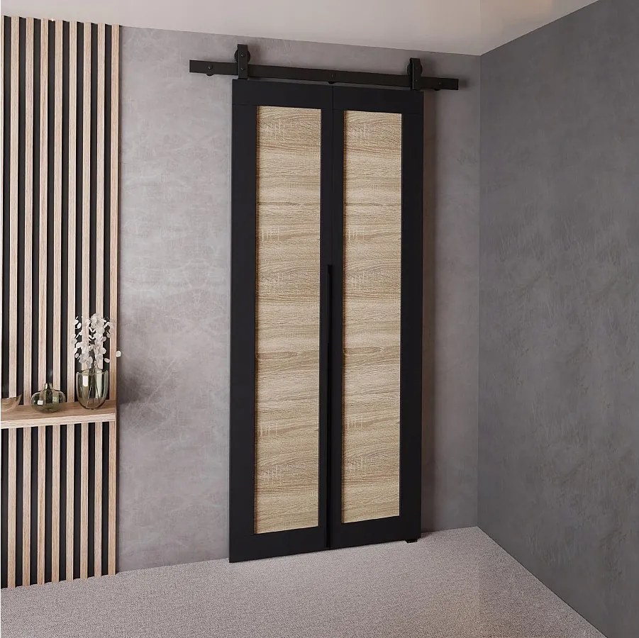 Drzwi Przesuwne QUDIO M1 Czarny + Dąb Sonoma 70