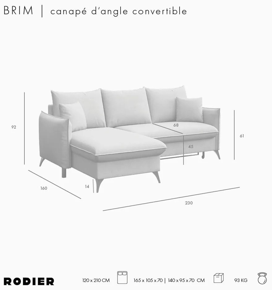 Beżowy rozkładany/ze schowkiem narożnik z materiału bouclé (lewostronny/z szezlongiem) Brim – Rodier
