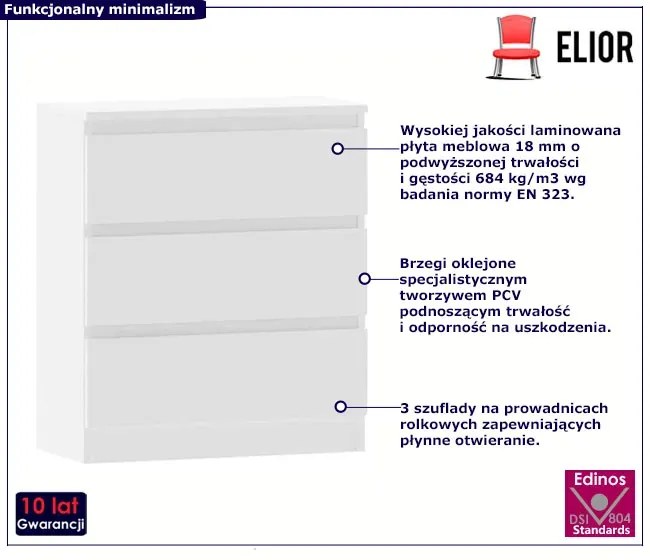 Biała Nowoczesna Komoda Z Trzema Szufladami E9-L81