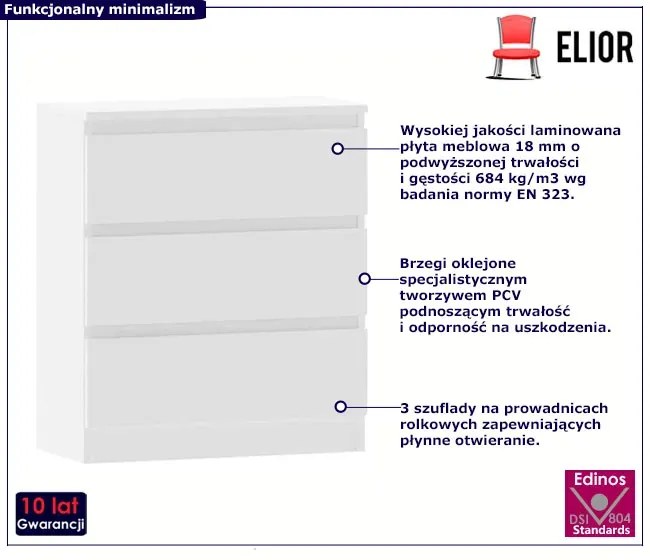 Biała Nowoczesna Komoda Z Trzema Szufladami Rosani 3X