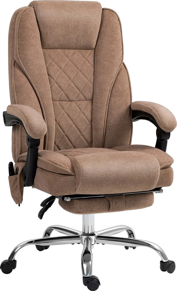 Vinsetto Ergonomiczny fotel biurowy z funkcją masażu, podnóżek, obrotowy, na kółkach, Brązowy | Aosom PL
