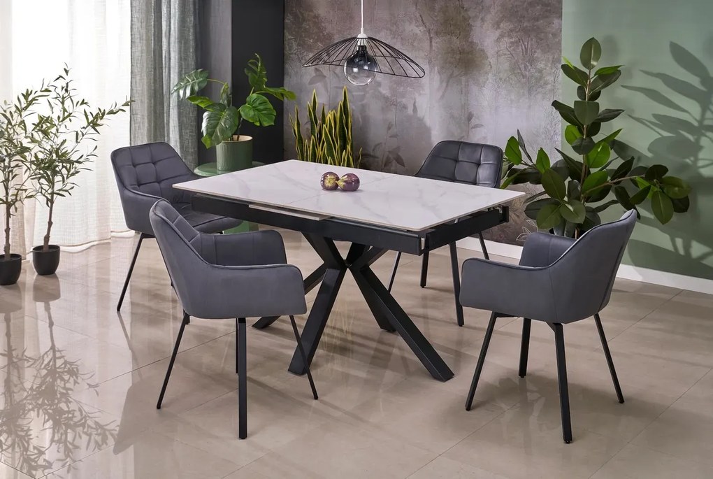 Stół rozkładany PLATAN 140(180)x85 biały marmur/czarny HALMAR