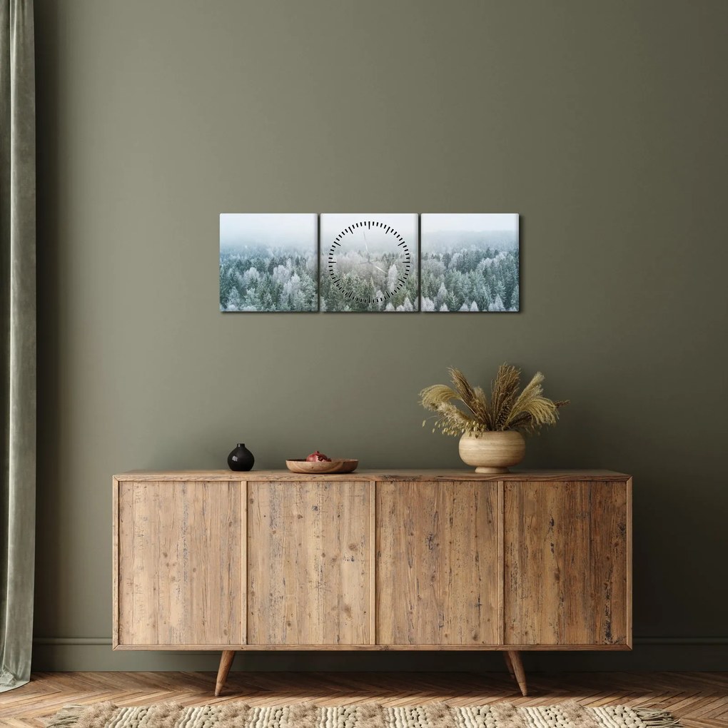 Obraz - Ośnieżone szczyty lasów (z zegarem) (90x30 cm)