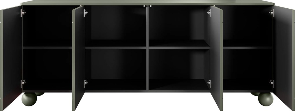 Komoda Sonatia II 200 cm czterodrzwiowa - oliwka / nogi kule