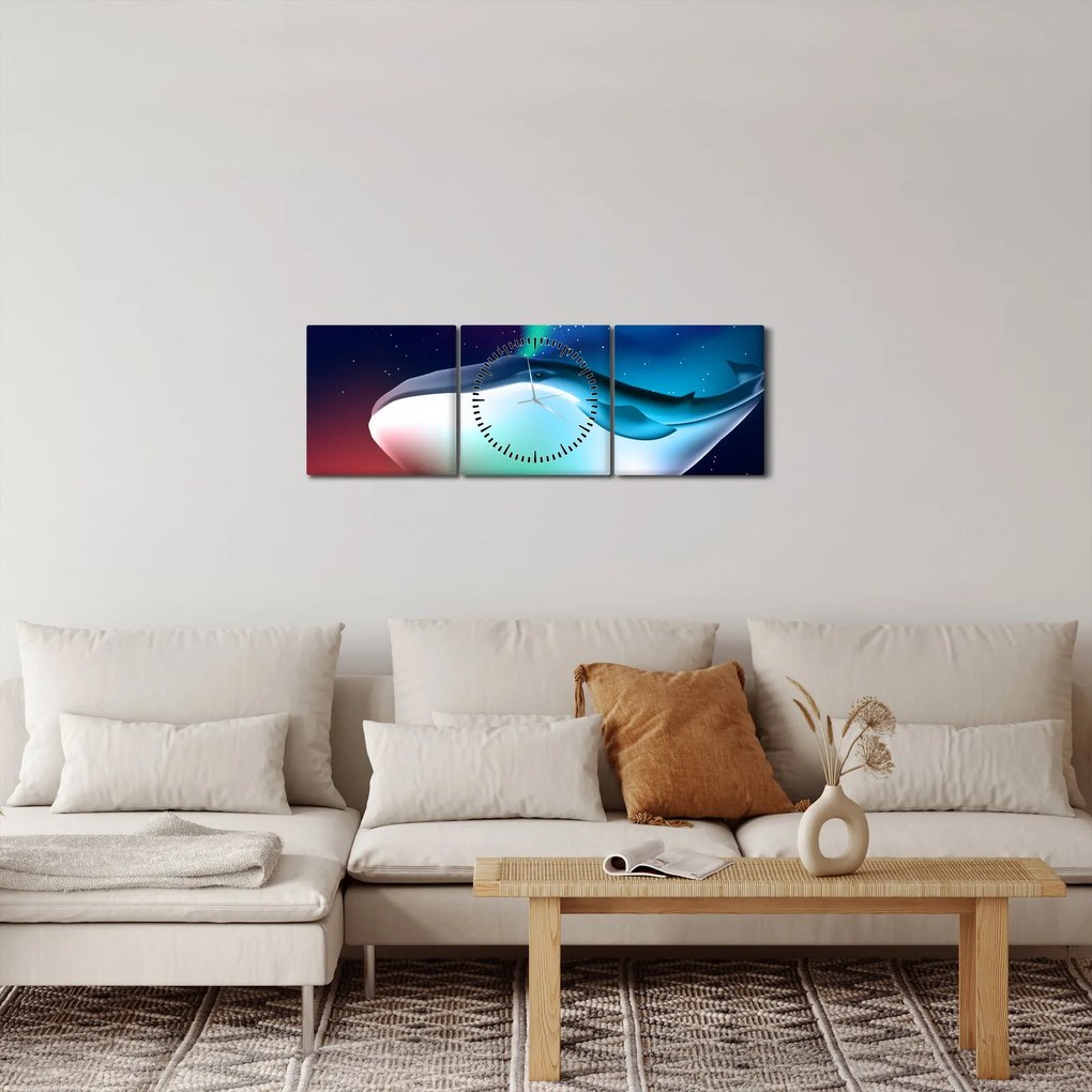 Obraz - Kosmiczny wieloryb (z zegarem) (90x30 cm)