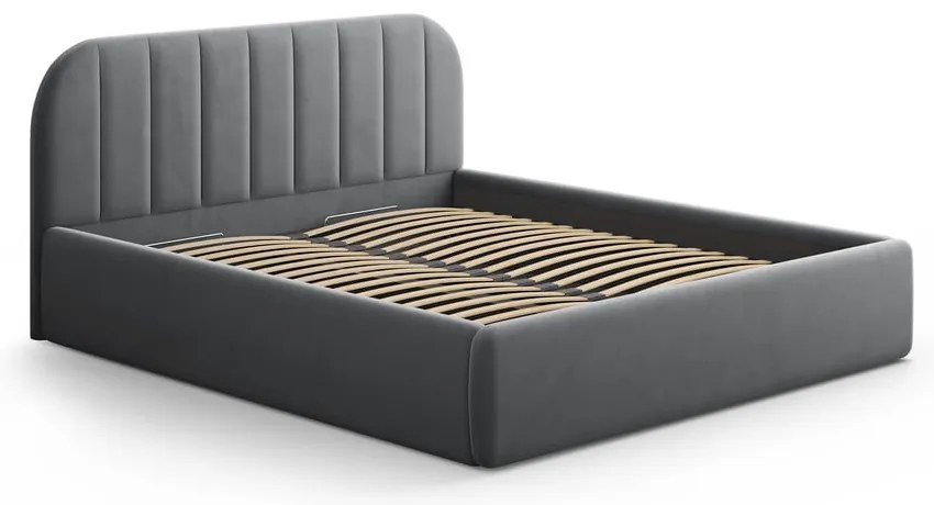 Szare tapicerowane łóżko dwuosobowe ze schowkiem ze stelażem 140x200 cm Juno – Windsor &amp; Co Sofas