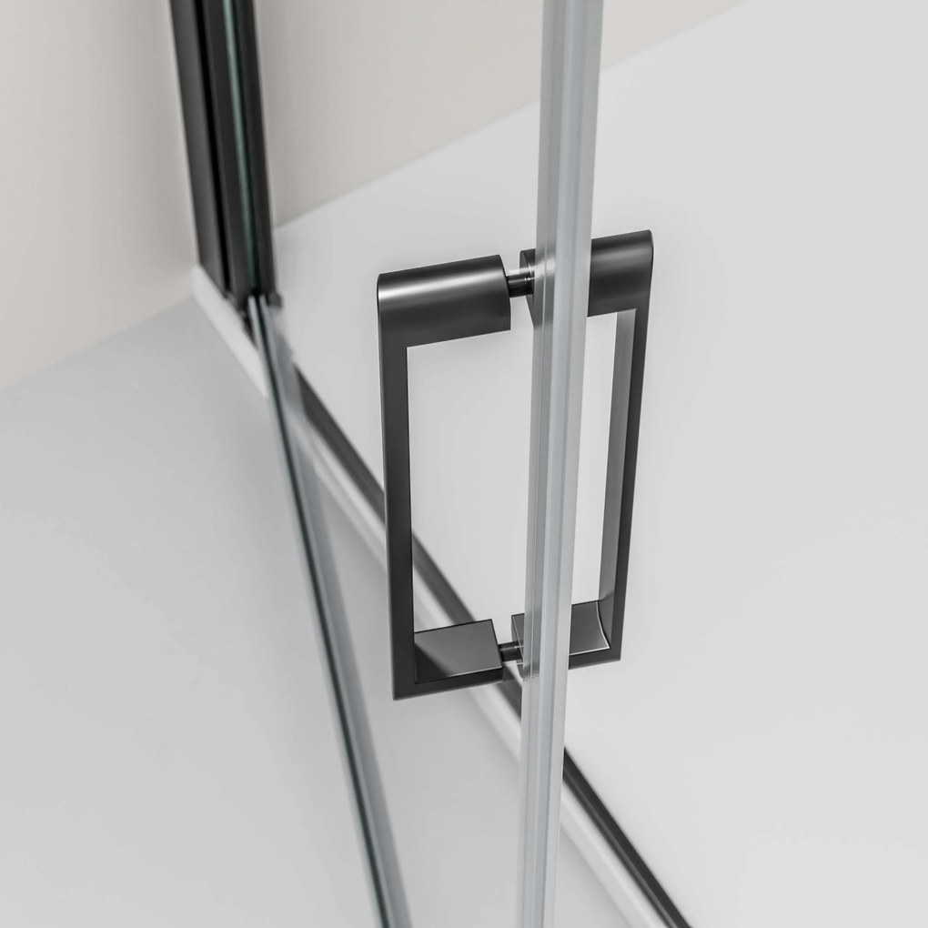 Ścianka prysznicowa narożna EX416SSzkło Nano Real - 6 mm - Profil aluminiowy - Czarny mat - 100 x 100 x 195 cm