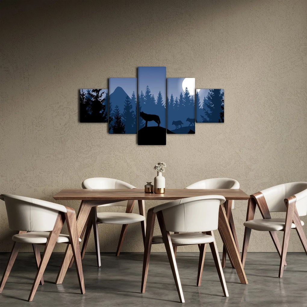 Obraz - Wataha wilków pod księżycem w pełni (125x70 cm)