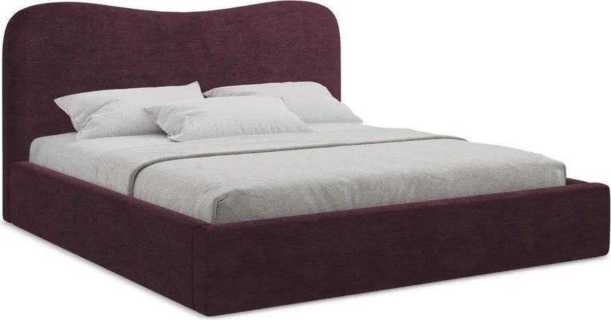 Ciemnofioletowe tapicerowane łóżko dwuosobowe ze schowkiem ze stelażem 180x200 cm Kahai – Makamii