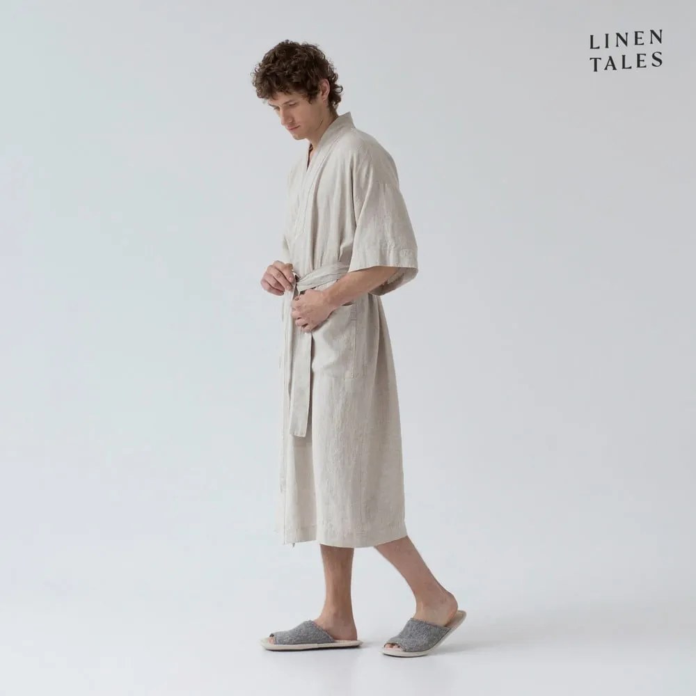 Beżowy lniany szlafrok w rozmiarze S/M Summer – Linen Tales