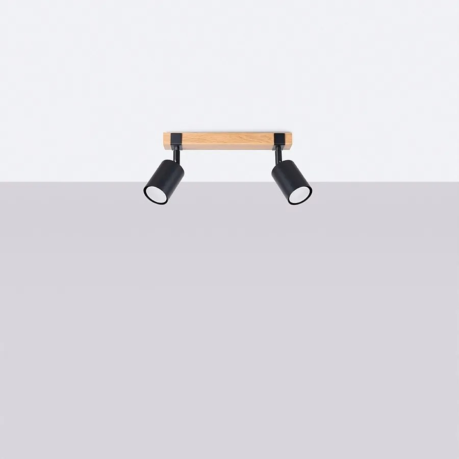 Plafony skandynawski Zynelix, stal/naturalne drewno - 2 źródło światła 4000K - L.38 x H.17.2 cm - czarny/naturalne drewno