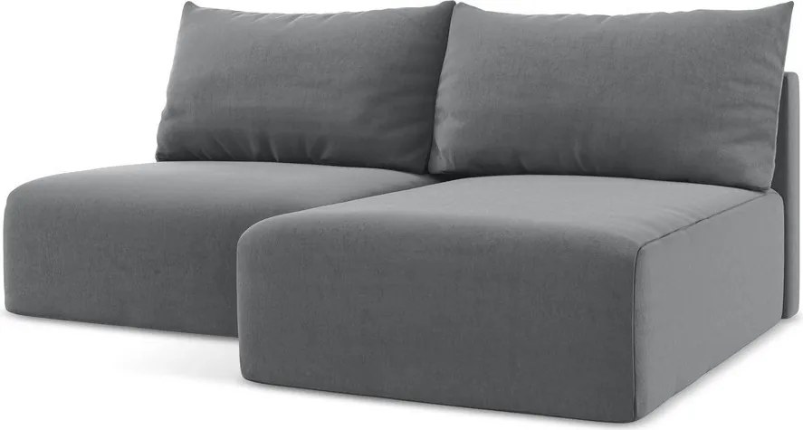 Szary aksamitny rozkładany/ze schowkiem narożnik (prawostronny/z szezlongiem) Kalena – Makamii