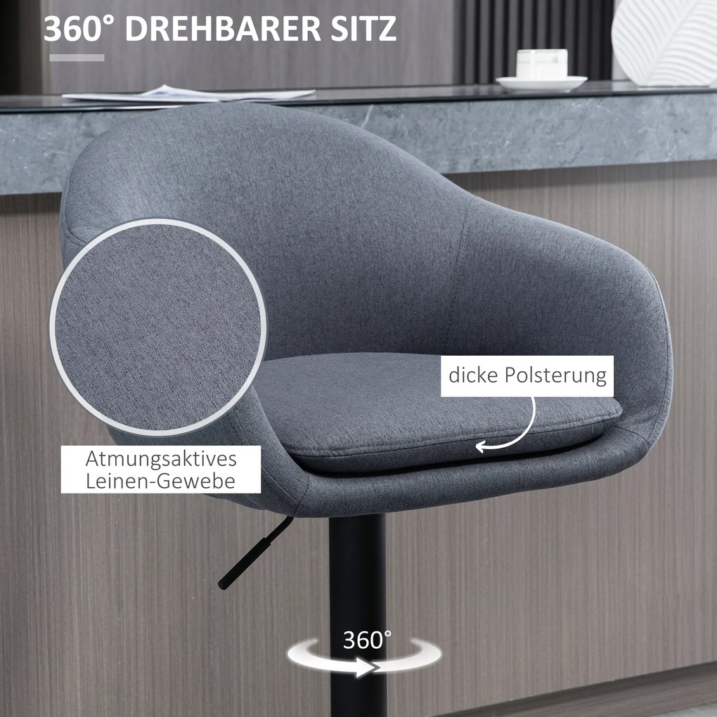 HOMCOM Barstool 92-112cm Regulowany na wysokość Barowy krzesło w stylu lnianym Ciemnoszary