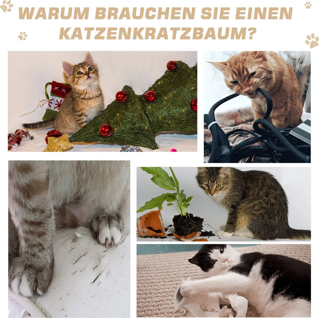 PawHut Drapak dla kotów z zabawką - Centrum rozrywki, pluszowe platformy i jaskinia, beżowy