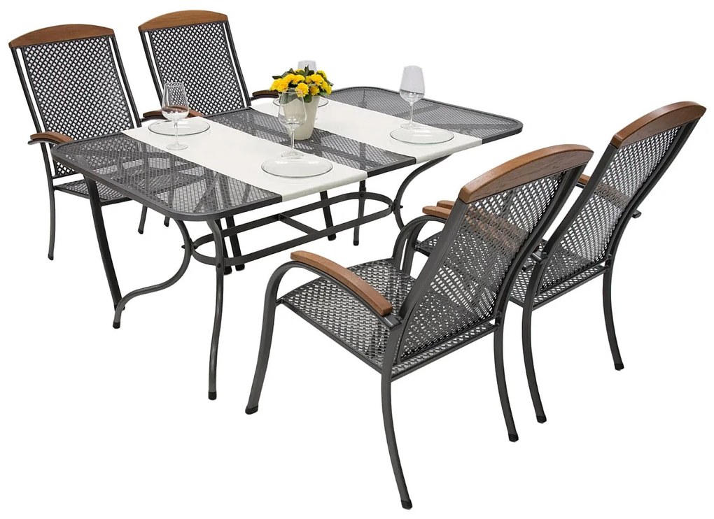 Metalowy zestaw ogrodowy PROVENCE I. 1 + 4 Stół prostokątny 145x90 cm (CT0309)