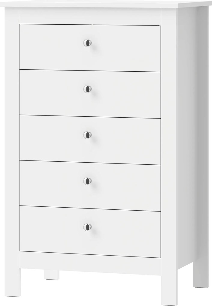 HOMCOM Komoda z 5 szufladami, mebel z łatwo wysuwającymi się prowadnicami do sypialni, 60 x 39,5 x 95,3 cm, Biały | Aosom PL