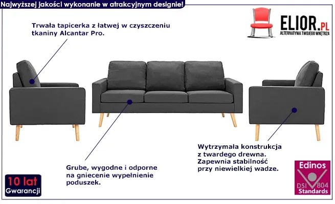 3-częsciowy ciemnoszary zestaw wypoczynkowy z fotelem - Imex 3Q