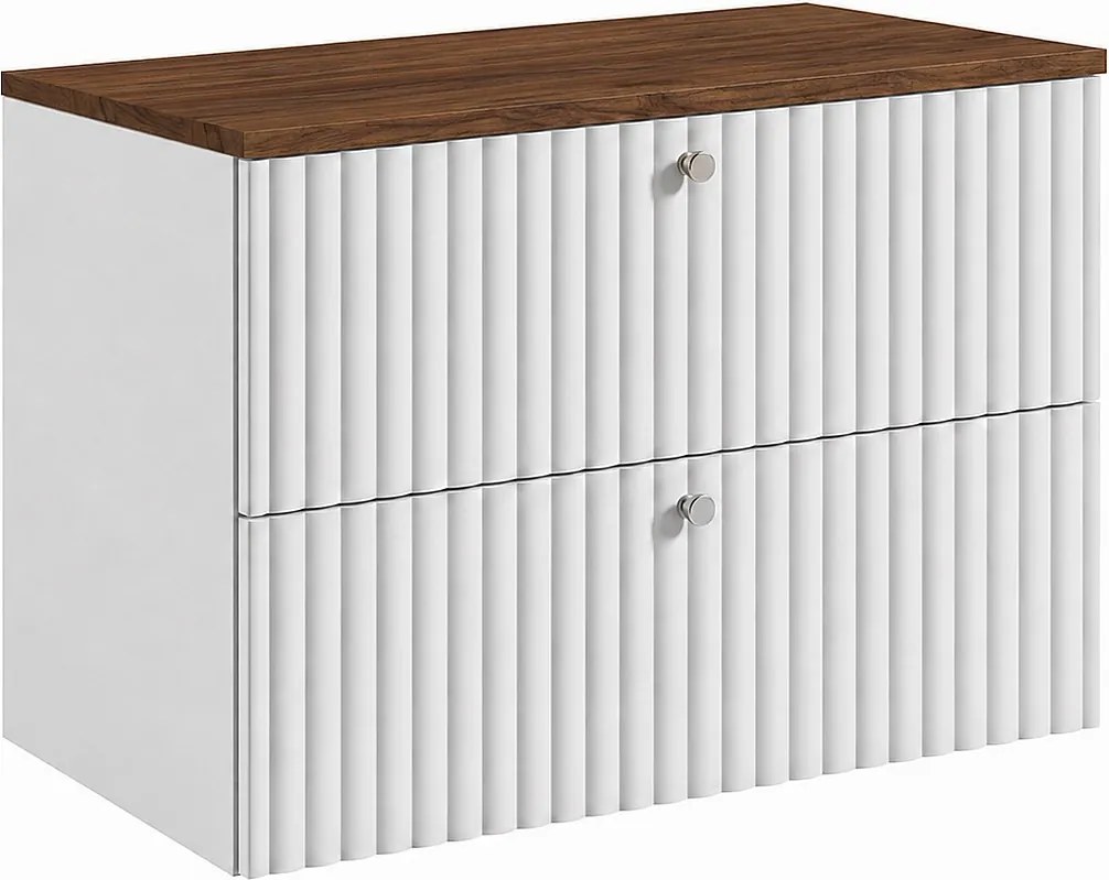Szafka łazienkowa wisząca z blatem 80, biały + blat dąb orzech, uchwyty w trzech kolorach, 80 x 44,4 x 58,6 cm