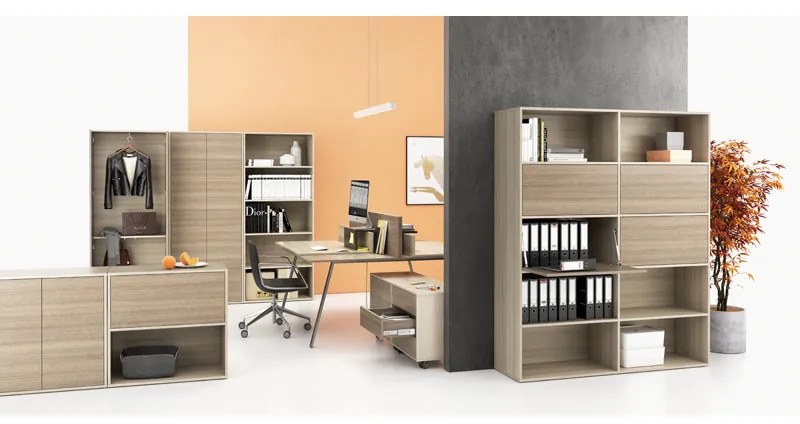 PLAN Dodatkowa szafka do biurka LAYERS, krótka, dąb naturalny / dąb bejcowany