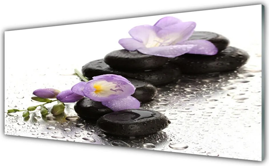 Panel Szklany do Kuchni Równowaga: Kwiat i Skała