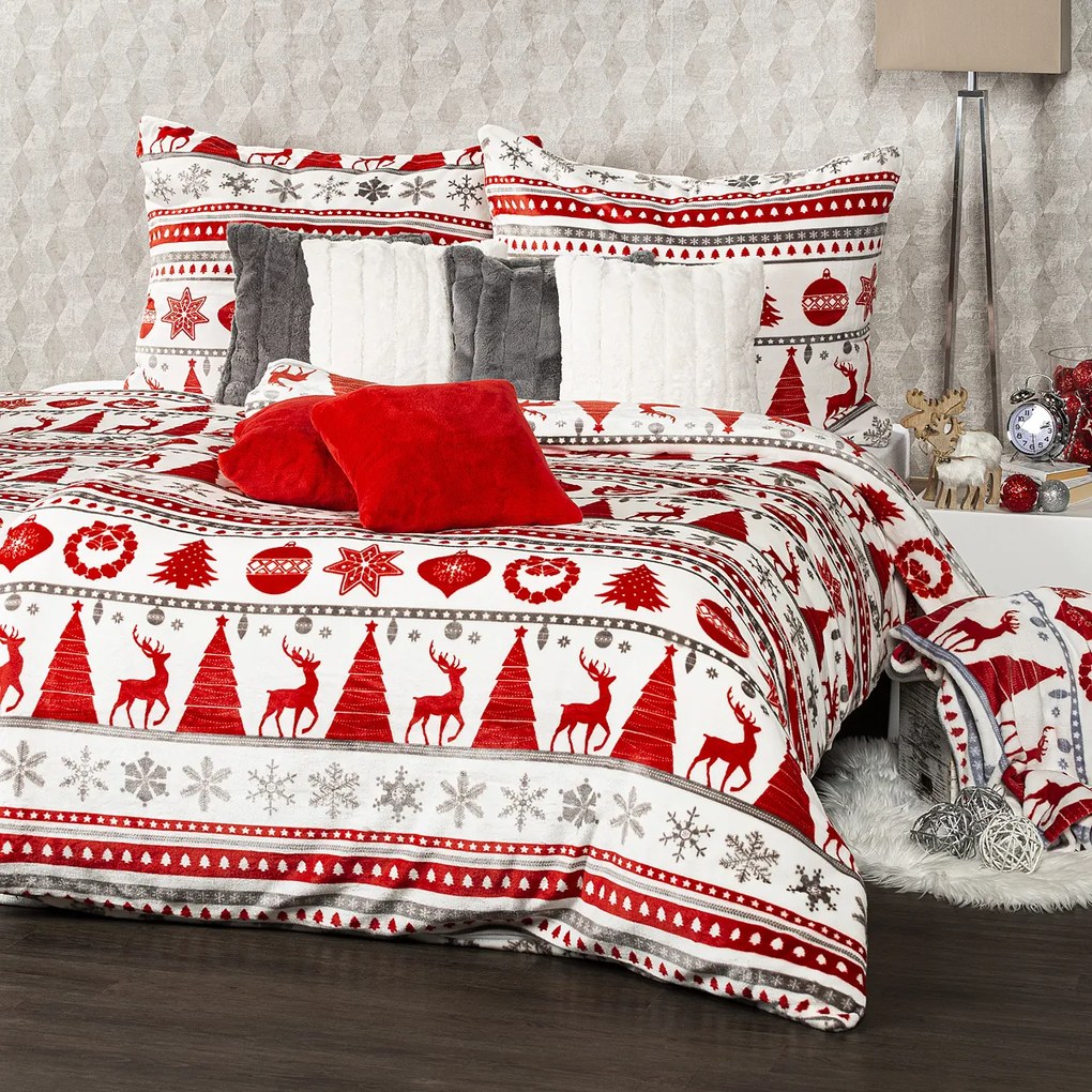 4Home Pościel mikrofranela Christmas Time czerwony, 140 x 200 cm, 70 x 90 cm