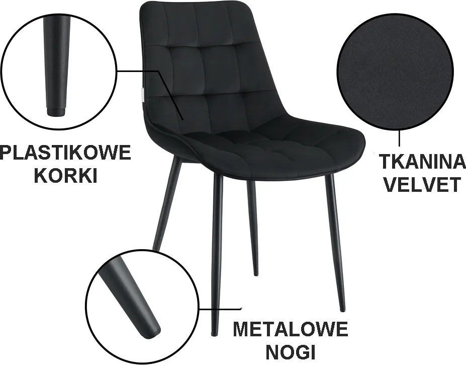 Krzesło Cherry welur na metalowych nogach - tapicerowane : Kolor tkaniny - VELVET - MG19