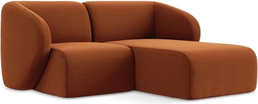 Aksamitny narożnik (prawostronny/z szezlongiem) w kolorze terakoty Lani – Makamii