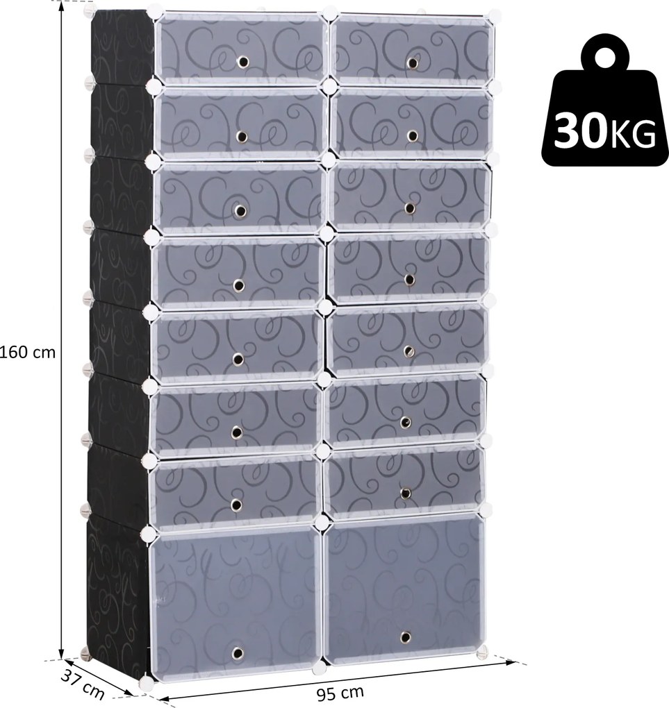 Homcom regał na buty garderoba DIY 16 kostek organizacja przestrzeni czarno-biała 95x37x160cm | Aosom PL