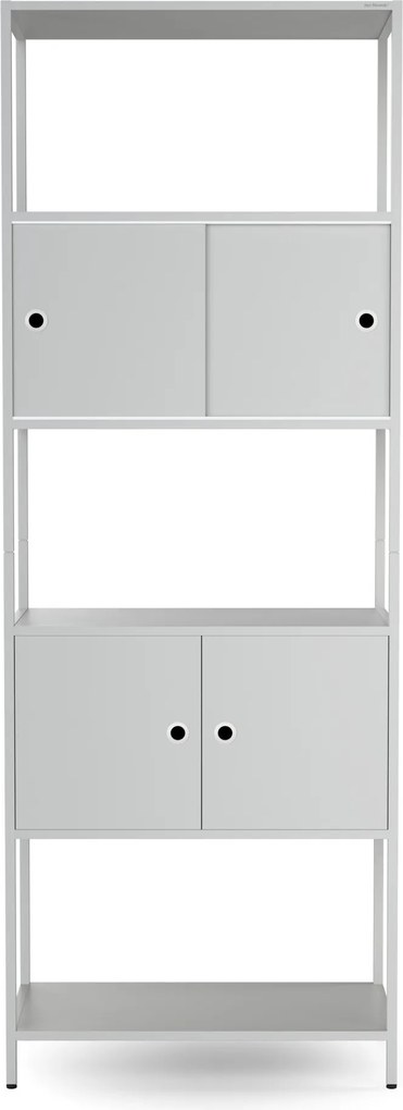 Regał na segregatory z szafką zamykaną, biurowy, otwarte półki, metalowy szary, 800x2200x400 mm: ARIEL