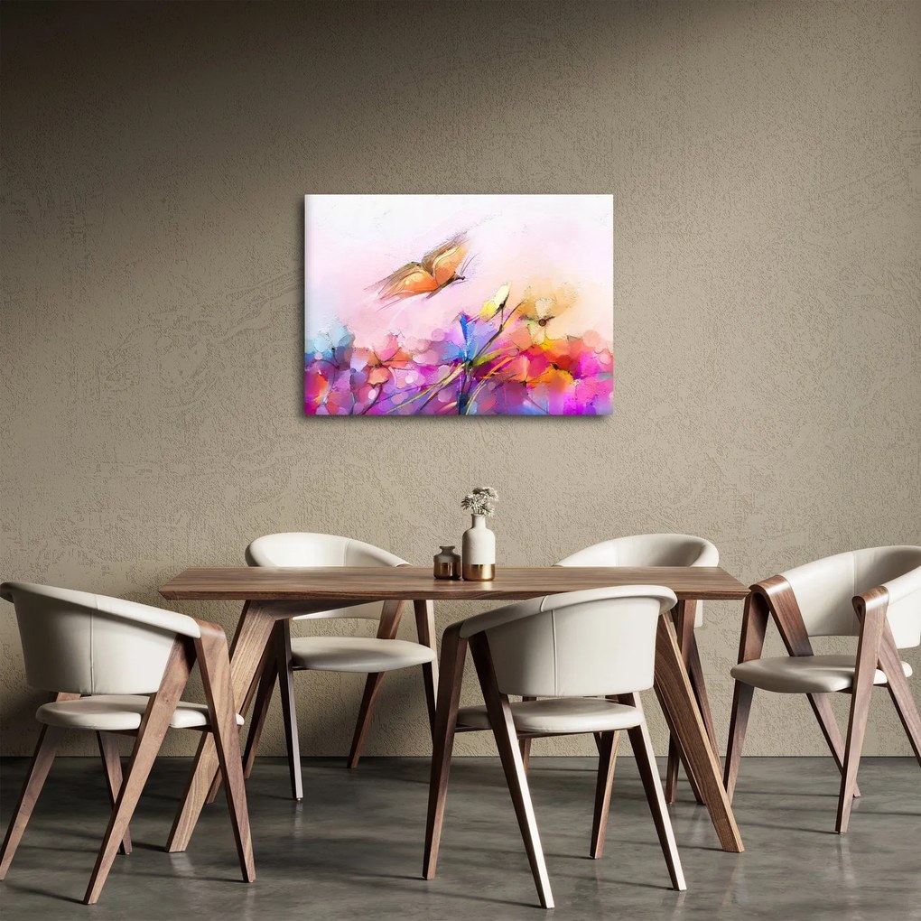 Obraz - Motyl nad kwiatem, abstrakcja (70x50 cm)